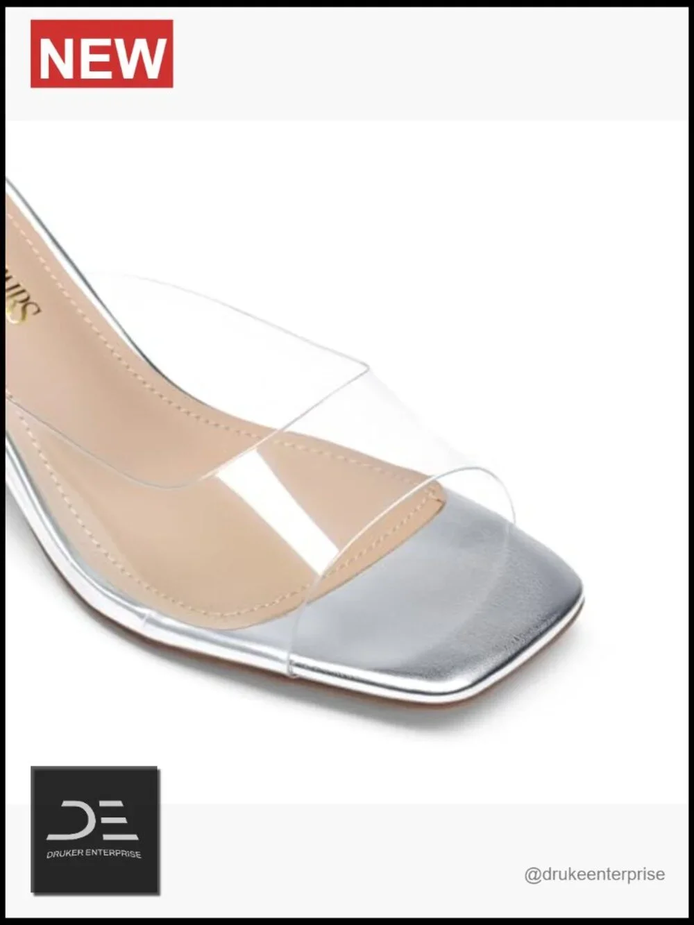Clear Heeled Sandals Square Toe Transparent Stiletto Mules Slip On Shoes
